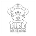 Cute junior fire fighter. Cartoon hand drawn vector illustration. Cartoon isolated vector illustration, Creative vector Childish