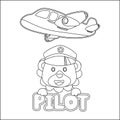 Cute junior pilot. Cartoon hand drawn vector illustration. Cartoon isolated vector illustration, Creative vector Childish design