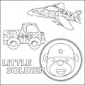 Cute junior soldier. Cartoon hand drawn vector illustration. Cartoon isolated vector illustration, Creative vector Childish design