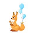 Cute Kangaroo as Australian Animal Character with Baby and Balloons Vector Illustration Royalty Free Stock Photo