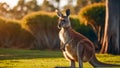Cute kangaroo Australia curious summer park fur mammal peaceful family wildlife