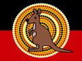 Cute kangaroo and Australian Aboriginal Flag Royalty Free Stock Photo