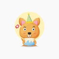 Cute kangaroo character with birthday cake icon illustration Royalty Free Stock Photo