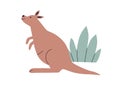 Cute kangaroo. Happy baby animal character in kid Scandinavian style. Wild exotic Australian marsupial mammal in nature