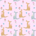 Cute kangaroo mom and baby seamless pattern Royalty Free Stock Photo