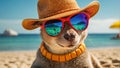 Cute kangaroo portrait on the beautiful wearing sunglasses travel destinations relaxing outdoor