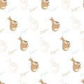 Cute kangaroo mother and child vector outline illustration seamless pattern Royalty Free Stock Photo