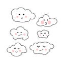 Cute kawai clouds vector set