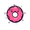 Cute, kawai pink donut with topping and little stars. Object separated from the background