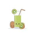 Cute kawai smiling cartoon kiwi juice. Vector