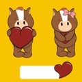 Cute kawaii horse cartoon hug heart set Royalty Free Stock Photo