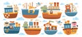 Cute kawaii animal characters sailing boats and ships enjoying marine adventure vector illustration Royalty Free Stock Photo