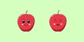 Cute Kawaii Apple, Cartoon Ripe Fruit. Vector