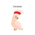 Cute Kawaii Australian cockatoo, isolated on white background. Can be used for cards for preschool children games, learning words