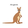 Cute Kawaii Australian kangaroo, isolated on white background. Can be used for cards for preschool children games, learning words