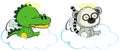 Cute kawaii baby alligator and lemur cherub angel cartoon collection