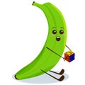 Cute kawaii baby banana with colored cube with letters