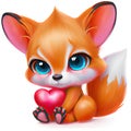 Cute kawaii Baby Fox with a Red Heart Royalty Free Stock Photo