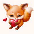 Cute kawaii Baby Fox with a Red Heart Royalty Free Stock Photo