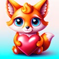 Cute kawaii Baby Fox with a Red Heart Royalty Free Stock Photo