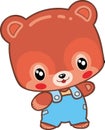 Cute kawaii bear cub in blue pants, isolated object on white background, vector illustration Royalty Free Stock Photo