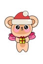 Cute kawaii bear in Santa hat with present. Christmas and New Year decoration. Royalty Free Stock Photo