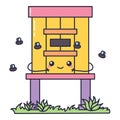 Cute kawaii beehive with bees isolated