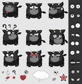 Cute kawaii black bull ball style expressions set