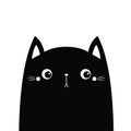 Cute kawaii black cat head face silhouette. Pink blush cheeks. Funny sad animal. Meow. Baby card. Cartoon funny character. Pet