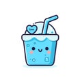 Cute kawaii blue smoothie cup with a drinking straw and a heart, summer, Vector illustration, generative ai