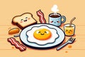Cute kawaii breakfast with fried egg bacon toast and coffee Royalty Free Stock Photo