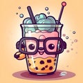 Cute kawaii bubble tea drink cartoon character