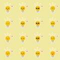 cute and kawaii bulb or lamp flat design vector illustration. Funny padlock character with smiling human emoji, cartoon vector