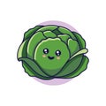 Cute Kawaii Cabbage cartoon icon illustration. Food vegitable flat icon concept isolated