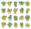 Cute kawaii cactus. Plant with happy face