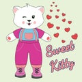 Cute kawaii cartoon cat and slogan sweet kitty.