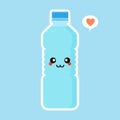 Cute and kawaii cartoon mineral water character. funny water bottle. Concept for healthy nutrition and drinking mineral water.