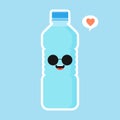 Cute and kawaii cartoon mineral water character. funny water bottle. Concept for healthy nutrition and drinking mineral water.