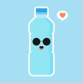 Cute and kawaii cartoon mineral water character. funny water bottle. Concept for healthy nutrition and drinking mineral water.