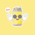 Cute and kawaii cartoon soda Cans. Cute lovely emoticon emoji face, smile, happy. Happy face with blushing emoticon, so adorable