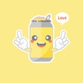 Cute and kawaii cartoon soda Cans. Cute lovely emoticon emoji face, smile, happy. Happy face with blushing emoticon, so adorable
