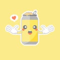 Cute and kawaii cartoon soda Cans. Cute lovely emoticon emoji face, smile, happy. Happy face with blushing emoticon, so adorable