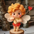 Cute kawaii cartoon style cupid made of felt