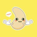 Cute and kawaii cashew kidney shape nut flat cartoon character. Vector bean with head and eyes, comic superfood hero. Vegetarian