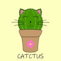 Cute kawaii cat character in a pot. Vector illustration