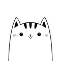 Cute kawaii cat head face silhouette. Black contour. Pink blush cheeks. Funny sad animal. Meow. Baby card. Cartoon funny character