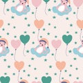 Cute kawaii cats, balloons and stars in a seamless pattern design Royalty Free Stock Photo