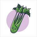 Cute Kawaii Celery cartoon icon illustration. Food vegitable flat icon concept isolated