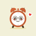 cute and kawaii character of alarm clock. Cute smiling happy alarm time clock. Vector flat cartoon character illustration icon