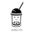 Cute kawaii character black Tapioca pearls. Bubble tea. Cartoon vector illustration of ball tapioca or boba. Boba tea, milk tea, Royalty Free Stock Photo